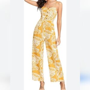 Yellow Leaf Print Jumpsuit